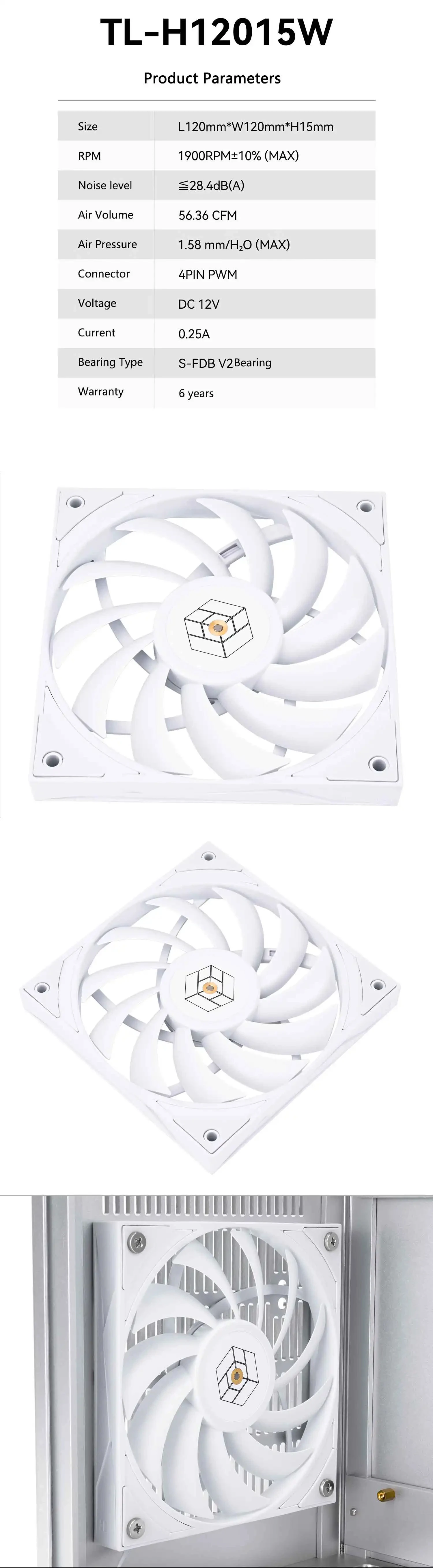 TL-H12015 120x120x15mm Computer case cooling fan，3Phase 6 Pole Motor/S-FDB V2 be
