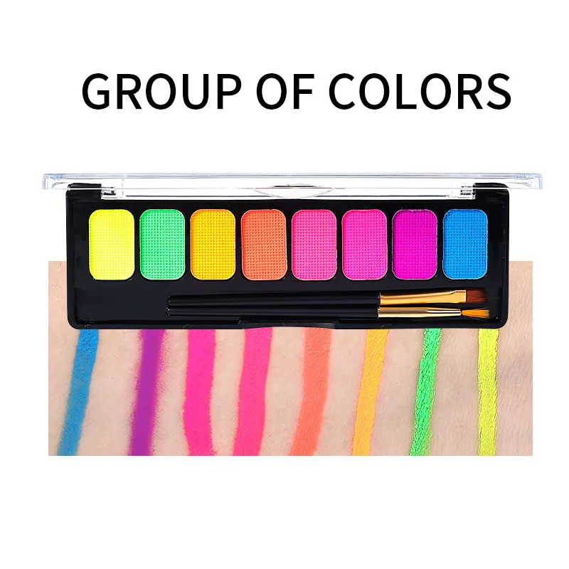 8-Color Water-Soluble Fluorescent Body Paints Halloween Dark Night Glow Paintbrush DIY Quick Dry Camouflage Paste Eyeline Makeup 2