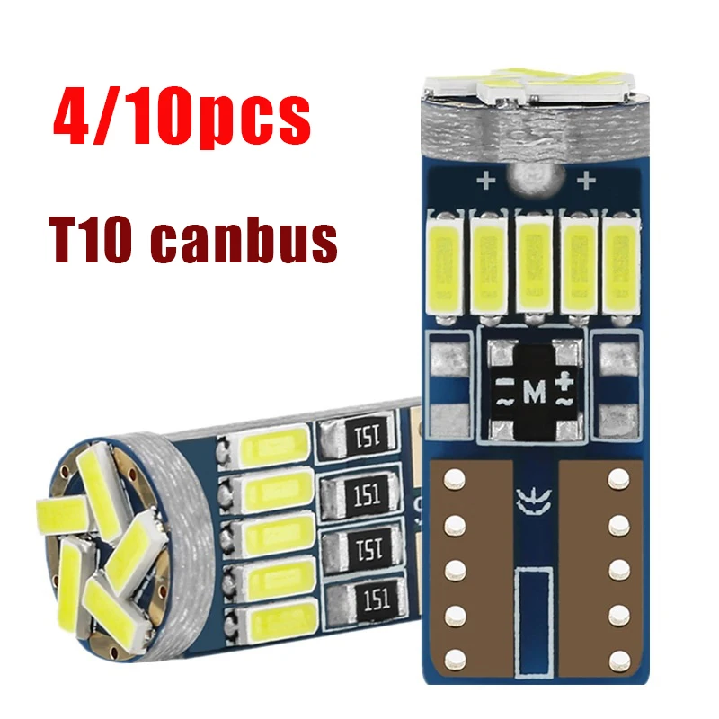 

4/10x T10 W5W Canbus Bulbs 194 LED 4014 SMD 15 LED Bulbs White Error Free Car Auto Wedge Interior Light Dome Map Trunk Lamp 12V