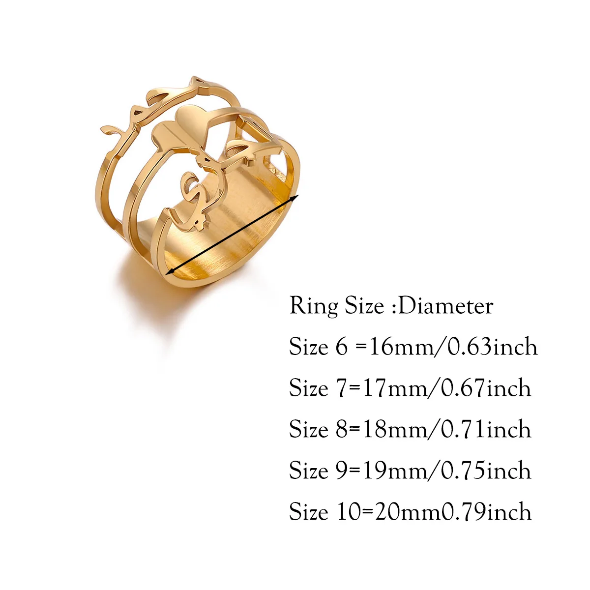 Custom Broad Surface Name Heart Rings Women Unisex Gold Colour Personalization 6-10 Size Wedding Bride Jewellery Stainless