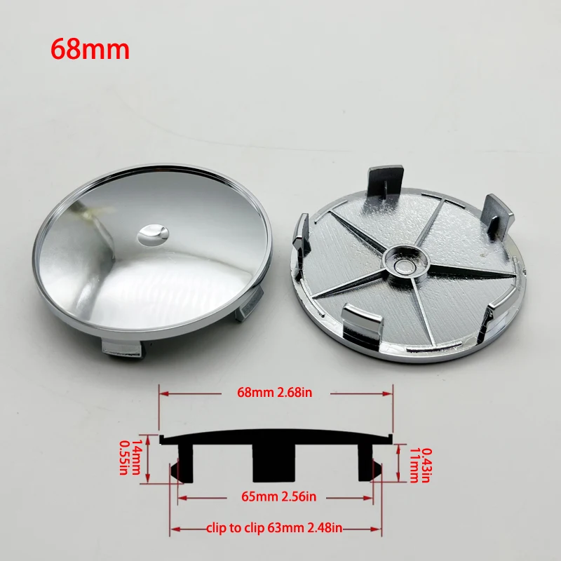 Set of 4 Sleek Black & Silver Wheel Center Caps Rim Tire Covers - Multiple Sizes Available
