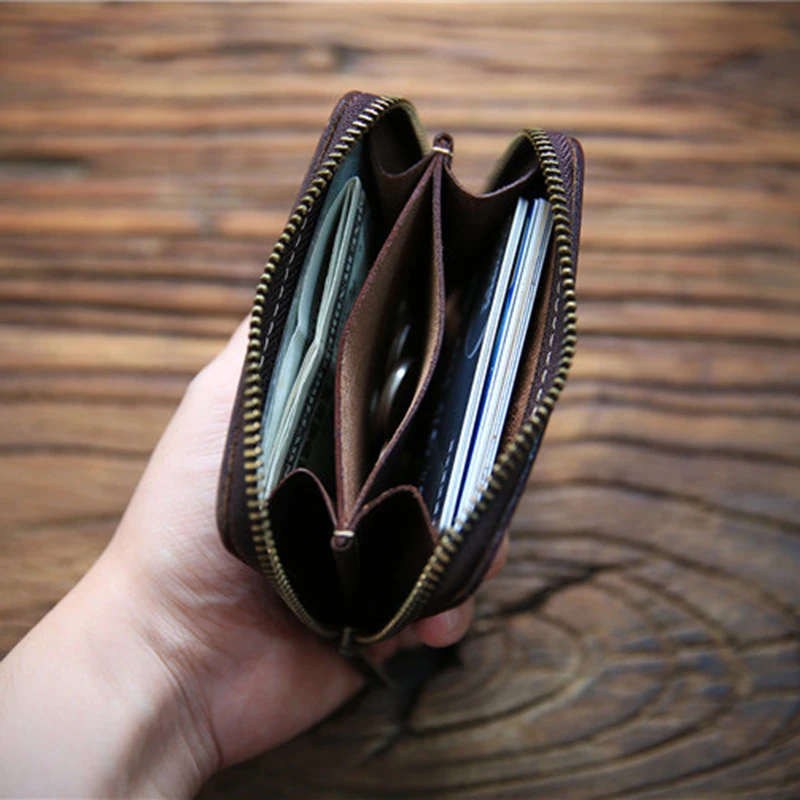 

Портмоне SIMLINE мужское из натуральной кожи, винтажный кошелек из кожи Крейзи Хорс, короткий маленький бумажник на молнии с кармашком для мелочи