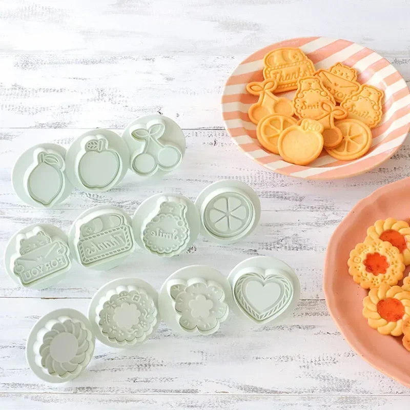 Waffle Pattern Plunger Cutter Round Square Shape Biscuit Cookie Cake Mold Dessert Pastry Cutter Mold Baking Tools 3/4Pcs set cookie cutter baking mold cookie mould