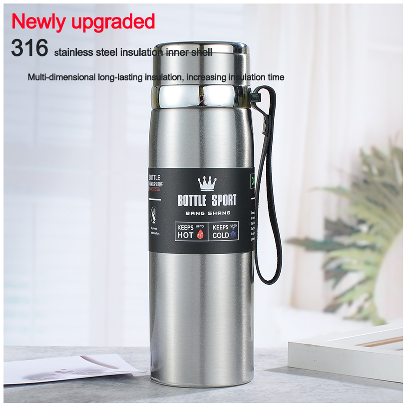 316 stainless steel thermos cup large capacity rope lifting sling pot outdoor insulation portable vacuum sports kettle business
