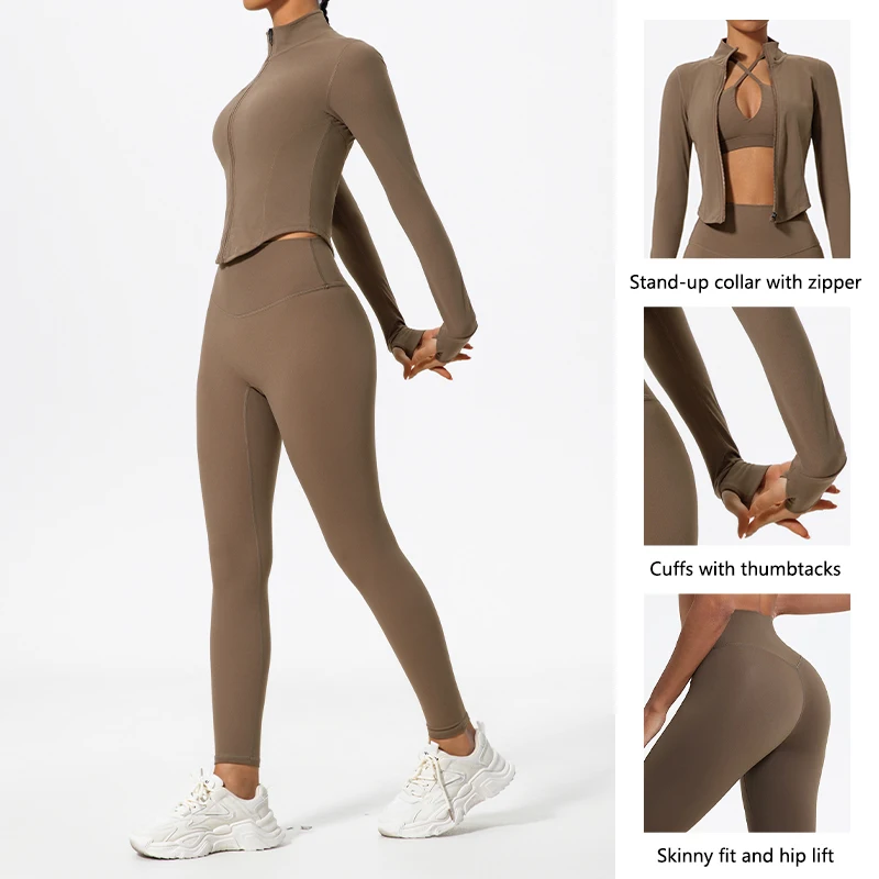 2Pcs Women Long Sleeve Gym Set Quick-Dry Yoga Workout