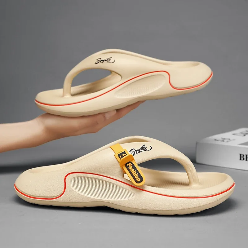 2024 Summer New Men's Flip Flops Indoor Outdoor Beach Sandals Thick Soft Sole Bathroom Slides Shoes Man Non-slip Home Slippers 2