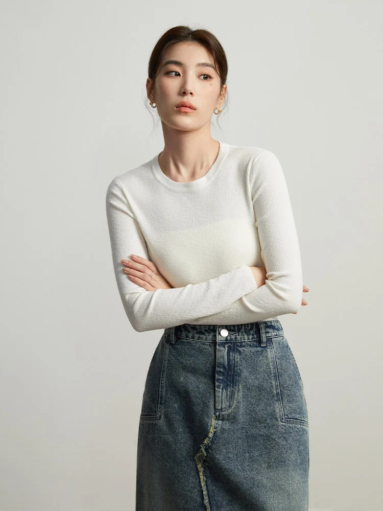 Description Picture 4 of itemDUSHU Casual Style Round Neck Slim-fitting Bottoming Shirt for Women New Winter Multiple Colors Non-pressure Sweater Female