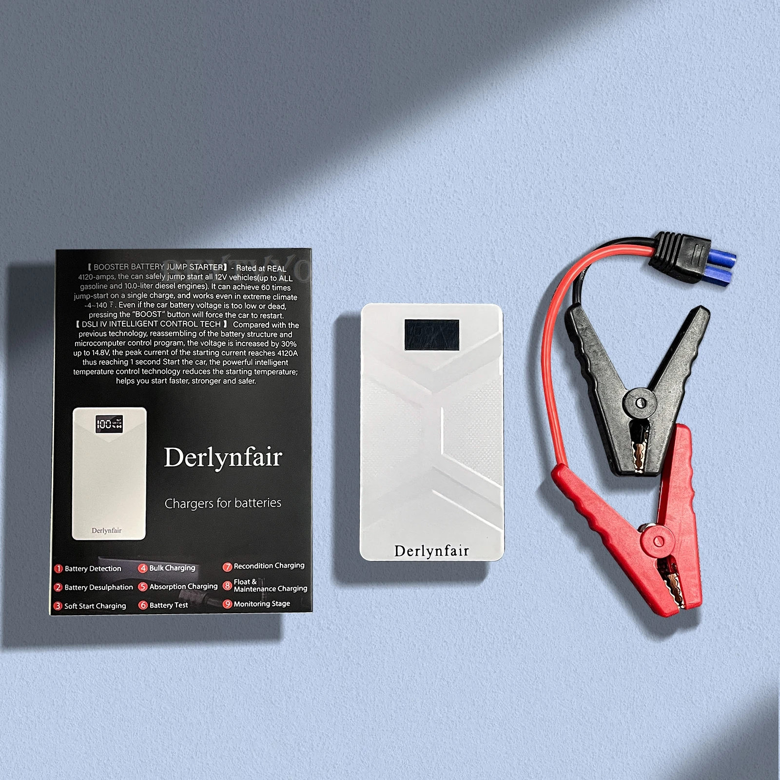 Derlynfair 12V Car Jump Starter with Digital Display - Portable Automotive Batte