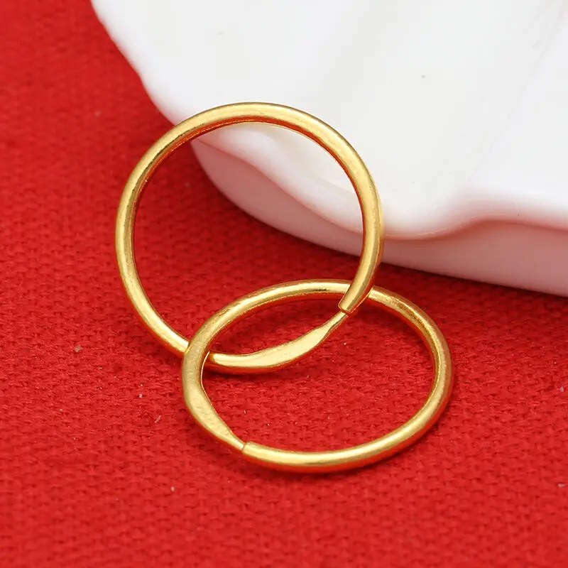 

New Pure 24k Yellow Gold Earrings Perfect Smooth Woman Lucky Hoop Earrings/ 18mm