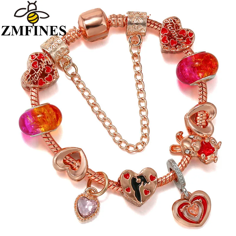 

Браслеты с подвесками в форме сердца женские, цепочка со змеиным плетением для влюбленных, бижутерия «сделай сам» на День святого Валентина