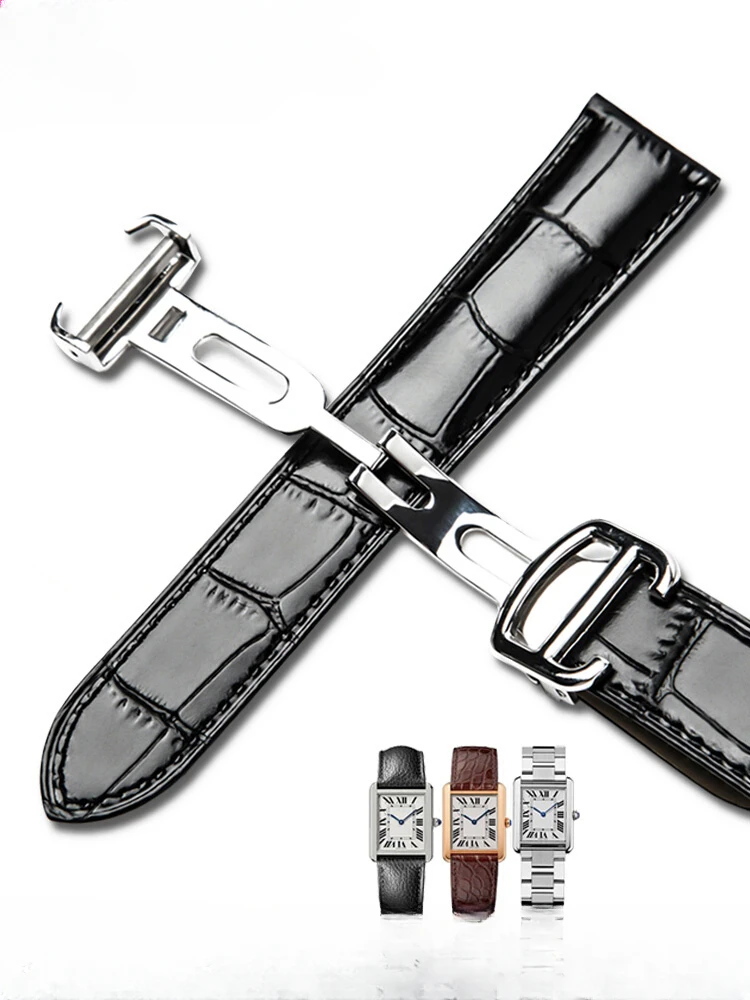 Per Cartier Watch Strap Uomo Donna Bamboo Knot Tank Leather Solid Stainless Steel Fold Buckle 22Mm London Solo Series Watchband