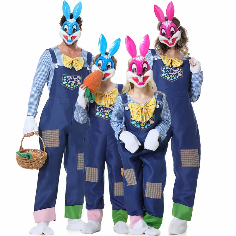 

Adult Kids Parent-child Easter Bunny Egg Masquerade Jumpsuit Mask Set Women Men Halloween Role Play Dress Up Cosplay Costume