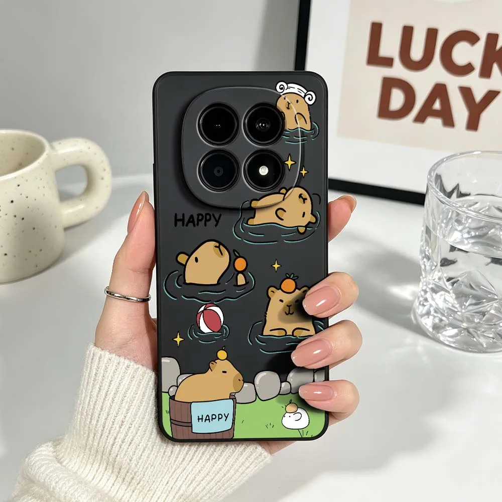 Cute Cartoon Capybara Black Soft Cover Phone Case