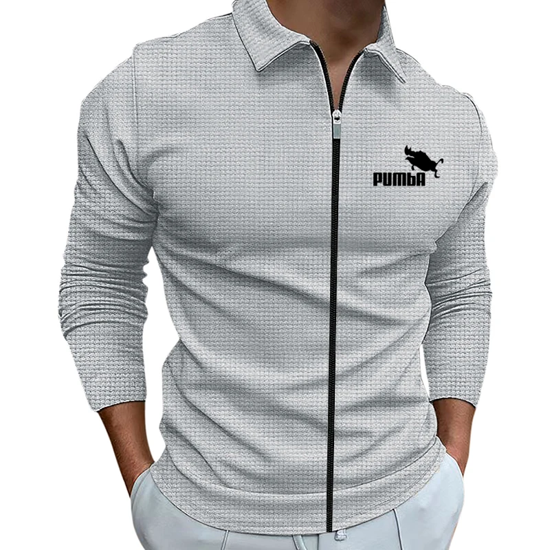 High Quality Fashion Men's Jacket Waffle Fabric Printed Lapel Casual Outdoor Sports Windproof Coat Slim Muscle Men's Clothing