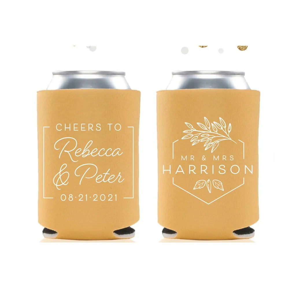 

Cheers to The Mr and Mrs - Wedding Can Cooler #174R - Custom - Wedding Favors, Beverage Insulators, Beer Huggers, Wedding Favor,