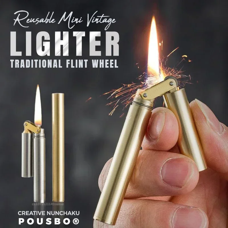 Nunchakus Lighter for Men Dad Husband Christmas Gift Vintage Lighter Nunchucks Kerosene Windproof Brass Stainless Steel