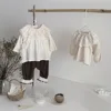 2025 Spring New 0-3 Years Baby Girl Edge Cover Vest Lotus Leaf Collar Base Shirt And Loose Pants 3pcs Suit Girls Clothes Set 2