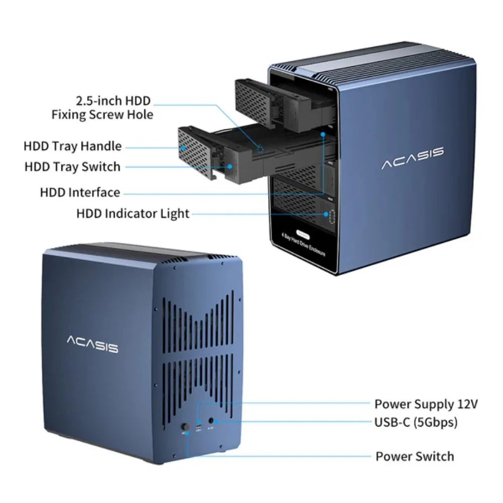 아카시스 4베이 2.5/3.5인치 SAS/SATA 외장 하드 드라이브 인클로저 USB-C to USB-A/C 케이블 HDD 도킹 스테이션 sas 하드 케이스