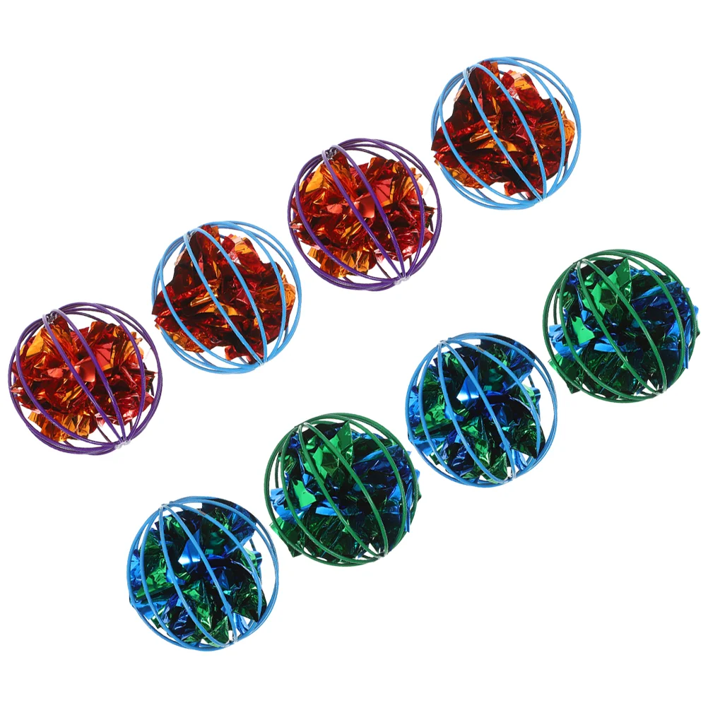 

8 Pcs Cat Balls Kitten Interactive Toys Pet Teaser Teasing Lightweight Crinkle Cage Colorful