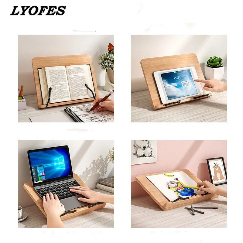 Support de Livre en Bois. Porte-Livre avec 2 Supports de Page en Métal.  Support pliable et réglable pour Ipad/Tablette/Livres de Cuisine/Support de  Document de Bureau,MU 