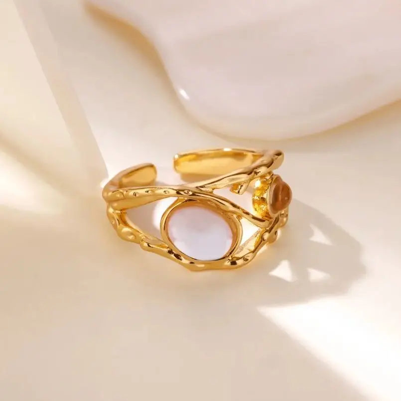 Opal Irregular Rings For Women Gold Color Geometric