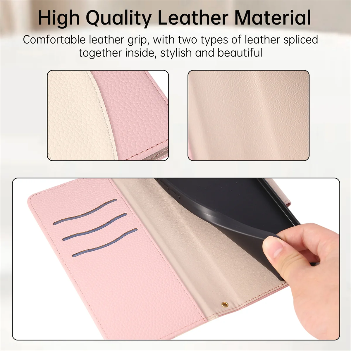 Leather Crossbody Wallet Phone Case with Wrist Strap and Card Holder