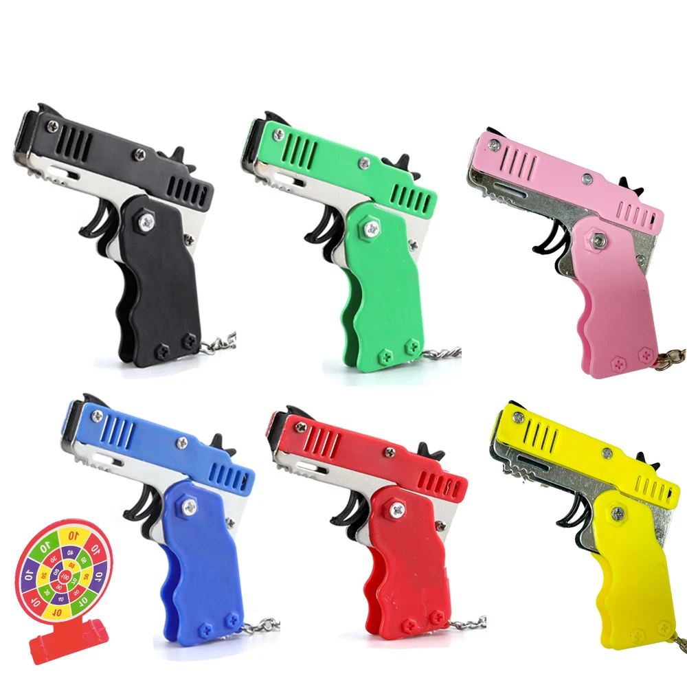Keychain Gun Rubber Band Gun Shooting Pistol Alloy Kid Outdoor Party Metal Gift Boyfriend Gift Funny 1PCS