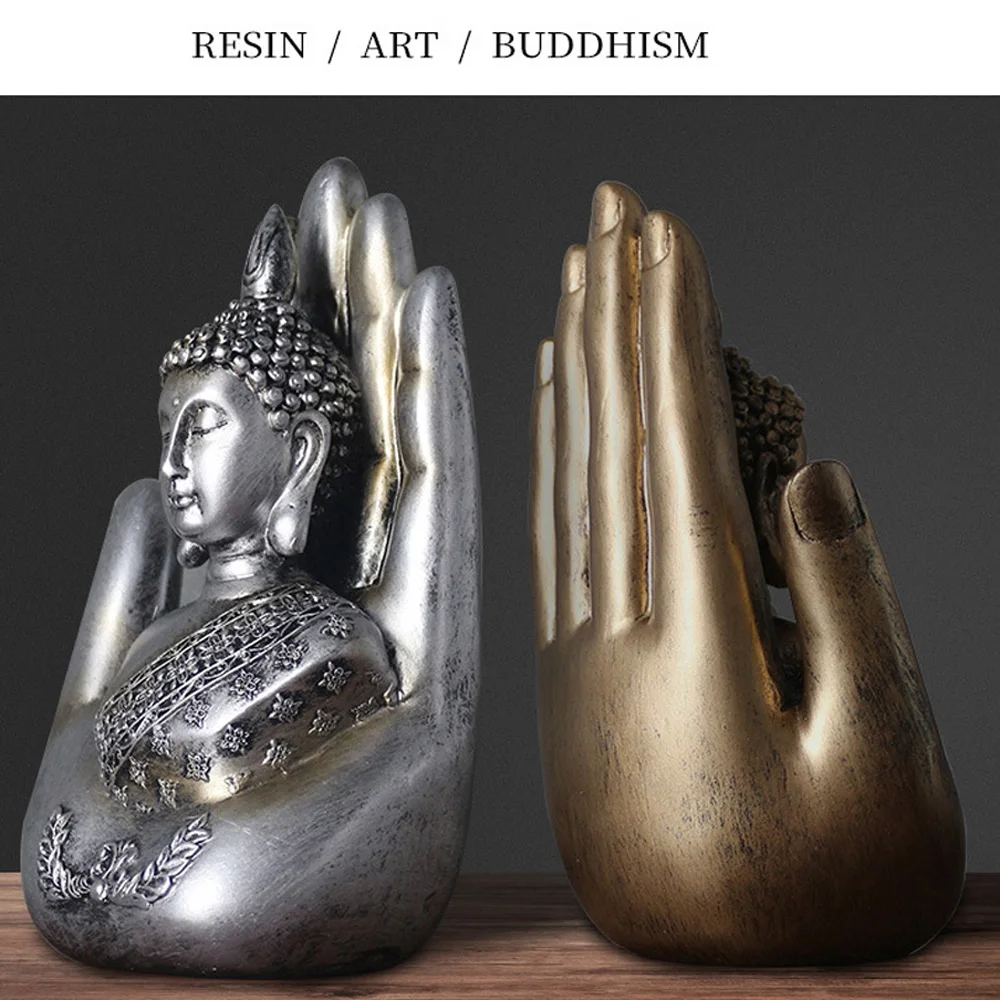 

Creative Religion Faith Retro Buddhism Buddha in Palm Living Room Office Craft Decor Ornaments Statue Gift