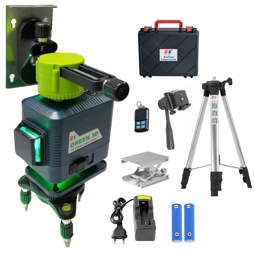 

Kaitian Green Laser Level Battery Self Leveling Cross 12 Line 360 Horizontal&Vertical Construction Tools Laser Beam Level Tripod