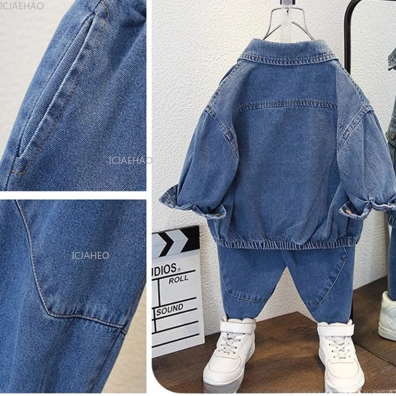 Boys Denim Set 2 Piece Clothes Kids Trendy Cotton Jacket Pants Suits Outfit Casual Wear Children Clothing Spring Autumn Costume - 3