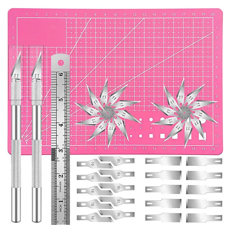 

Scalpel Engraving Cutter Set Non-Slip Metal Scalpel Knife Tools Kit With A5 Cutting Mat Carving Sculpture Craft Accessories