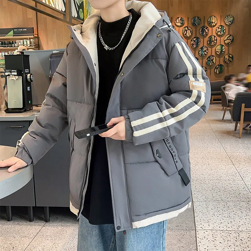 Trendy 2023 Autumn Winter Men's Hooded Thicken Parkas Loose Down Cotton-Padded Jackets Korea Youth Warm Coat Outwear Top Clothes