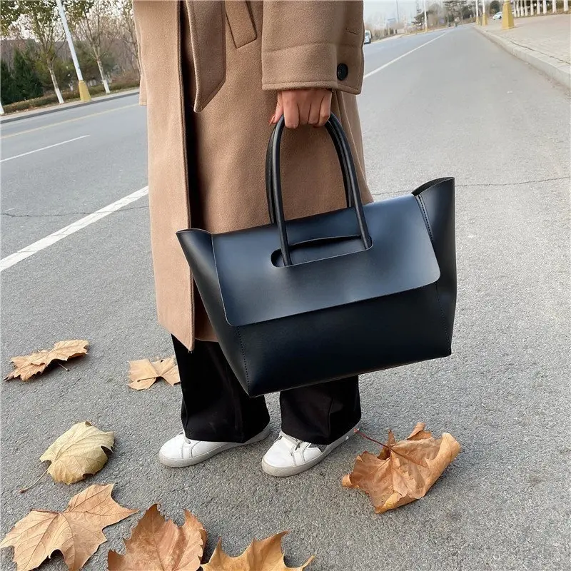 Vintage Women's Elegant Handbags Large Capacity Black Y2k Shoulder PU  Leather Tote Bag Ladies Designer Casual Grunge Crossbody