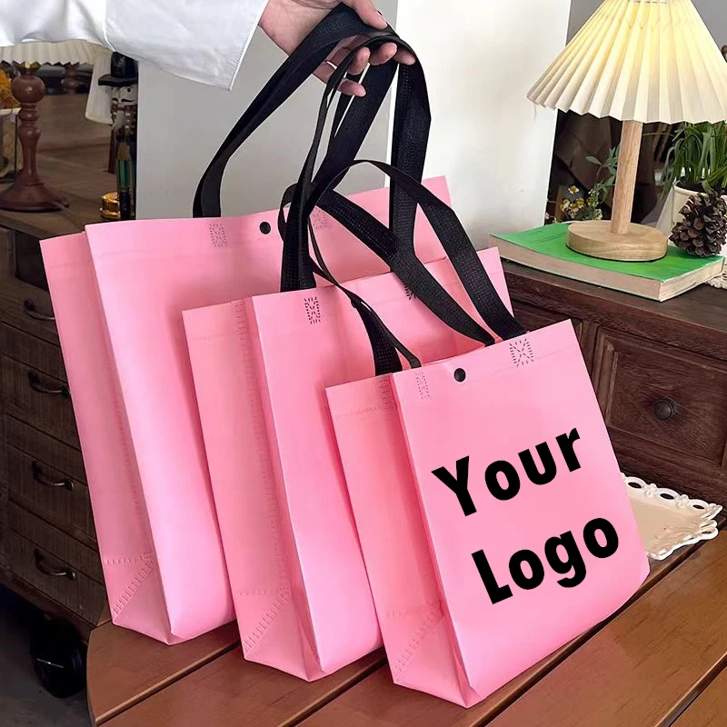 100pcs Personalised Print Logo Waterproof film non-woven fabric Gift Bag Phnom Penh Advertising Shopping Eco Bag Customized Logo 4