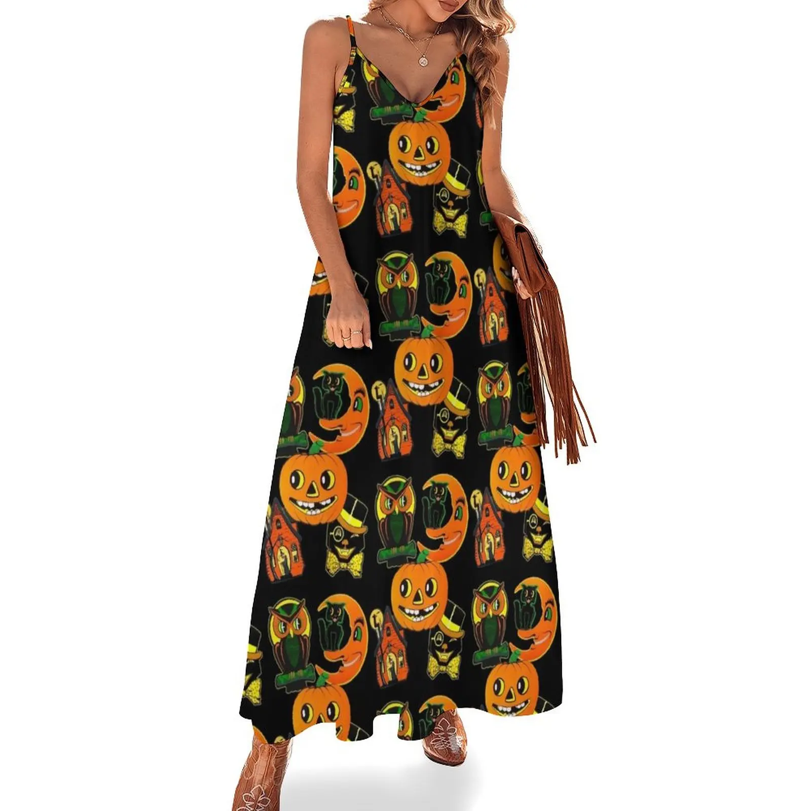 

Vintage Halloween Decorations Sleeveless Dress Woman's evening dress women evening dress women's clothing summer 2024 novelties