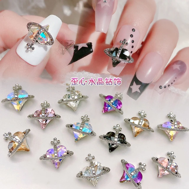 3D Metal Heart Design Nail Art Decoration, 10pcs Dangle Nail Art