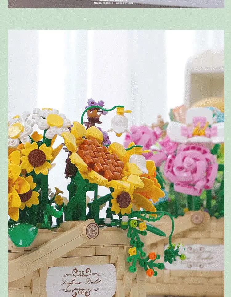 Trend Flower Basket Bouquet Building Kit Rose Bonsai Sunflowers Building  Blocks Set Blossom Particle Botanical Valentines Gifts - Blocks - AliExpress