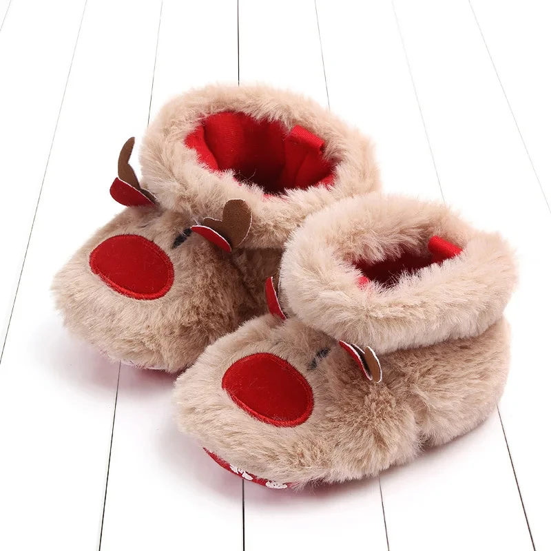 

Newborn Infant Baby Girls Boys Christmas Snow Boots Soft Sole Anti-Slip Ankle Crib Shoes Winter Warm Cozy Elk Decor Booties