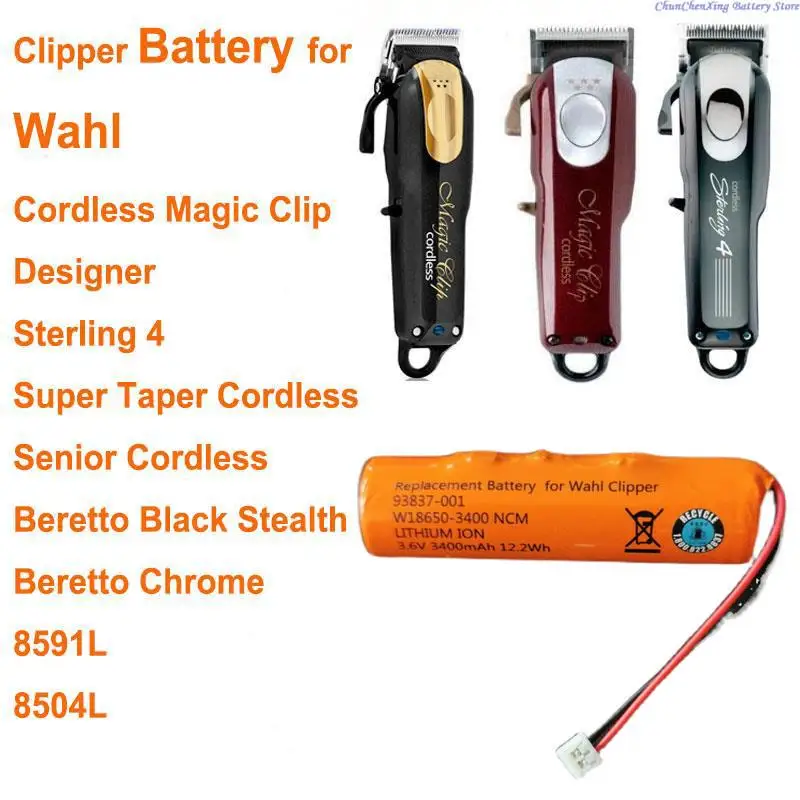 Batteria Cameron Sino 3400Mah Per Wahl Black Stealth, Clip Magica Cordless, Senior Cordless,Sterling 4, 8591L, 8504L, Designer