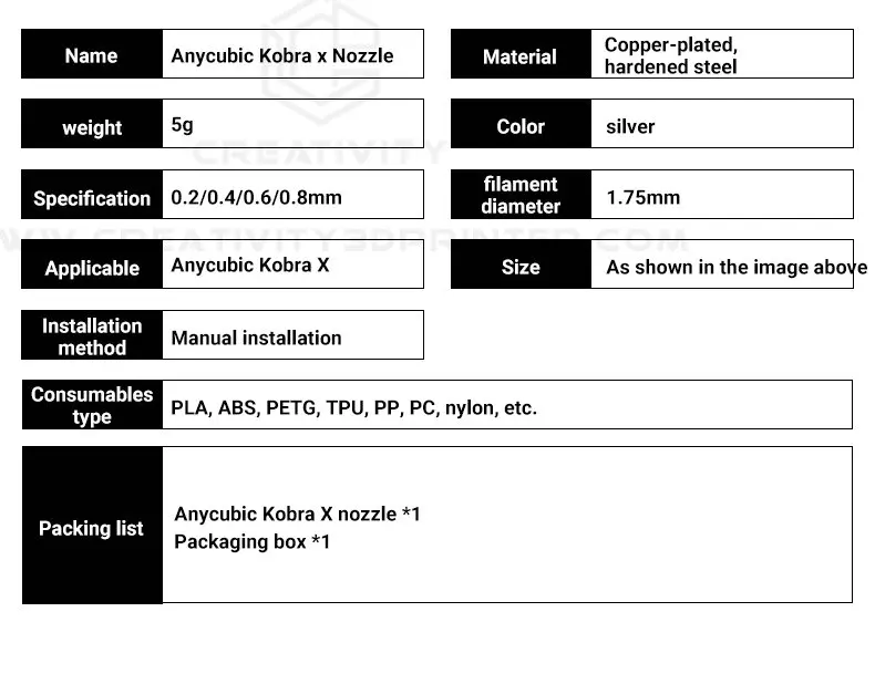 Kobra X Düse für Anycubic Hotend Druckkopf Schnellwechsel-Bimetall-Düse mit 0,2-0,8mm Kobra X Combo/Kobra 4 3D-Drucker-Teile – Detail 10