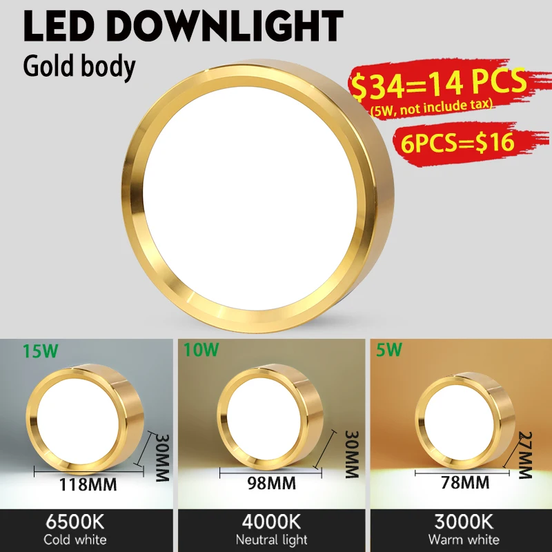 Description Picture 3 of itemLED Downlight Gold Led Ceiling Light Surface Mounted Downlights 10W 15W 25W Thin Spotlight Living Room Spot bedroom Plafon light