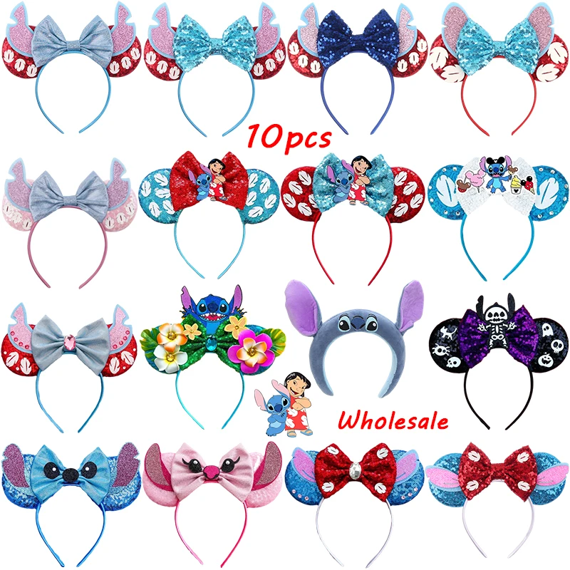 10pcs Lilo & Stitch Headbands for Girls Anime Leaves Ears Hair Bands Kids Disney Angel Hair Accessories Wholesale Women Headwear disney lilo