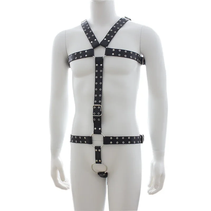 Jumpsuit men sexy Men Sexy Black PVC Costumes Erotic Fetish Catsuit Rivet Faux Leather Bodysuit Play Clothes gay male Costume