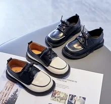 

Little Girls Leather Shoes 2022 Spring New Kids Lace-up Britain Style Boys Casual Versatile Boys Performance PU Loafers Children