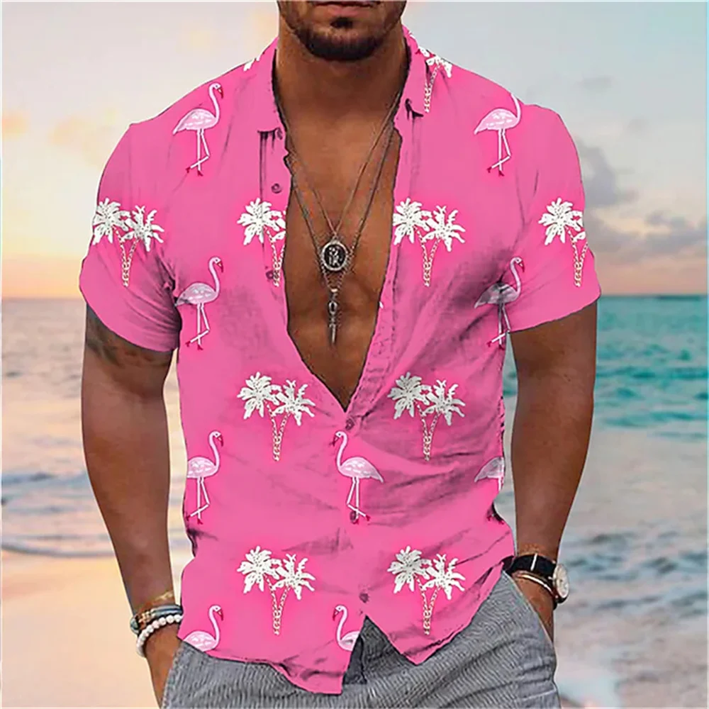 2024 Men's Short Shirt Summer Leisure Beach Vacation Print Flip Collar Men's Clothing Fashion Daily Men's Top