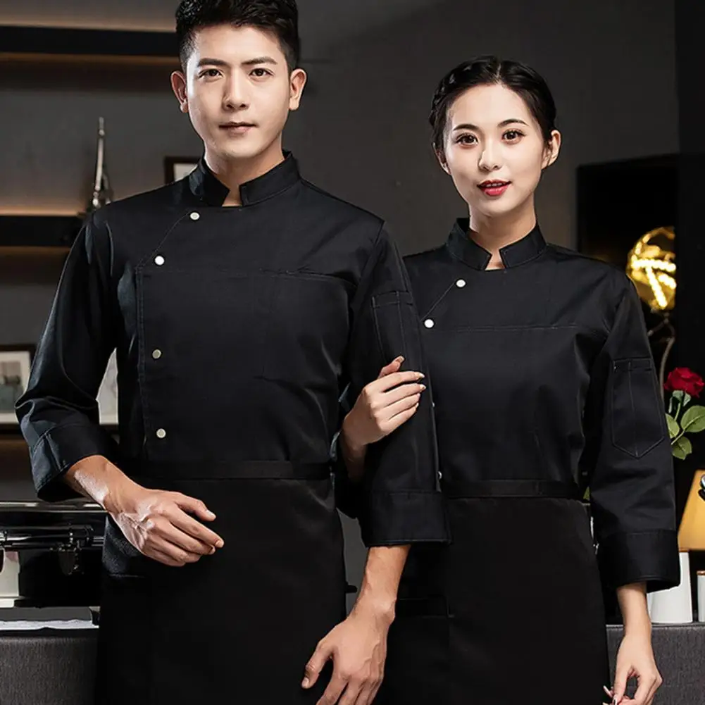 

Chef Long-sleeved Shirt Breathable Unisex Chef Shirt Soft Solid Color Long Sleeve Uniform Top for Kitchen Bakery Restaurant Chef