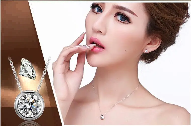 925 Sterling Sliver Round Zircon Pendant Necklace For Women Gift 45cm Water-wave Chain Choker Collares Kolye S-n96 pendant necklace silver necklace silver pendant