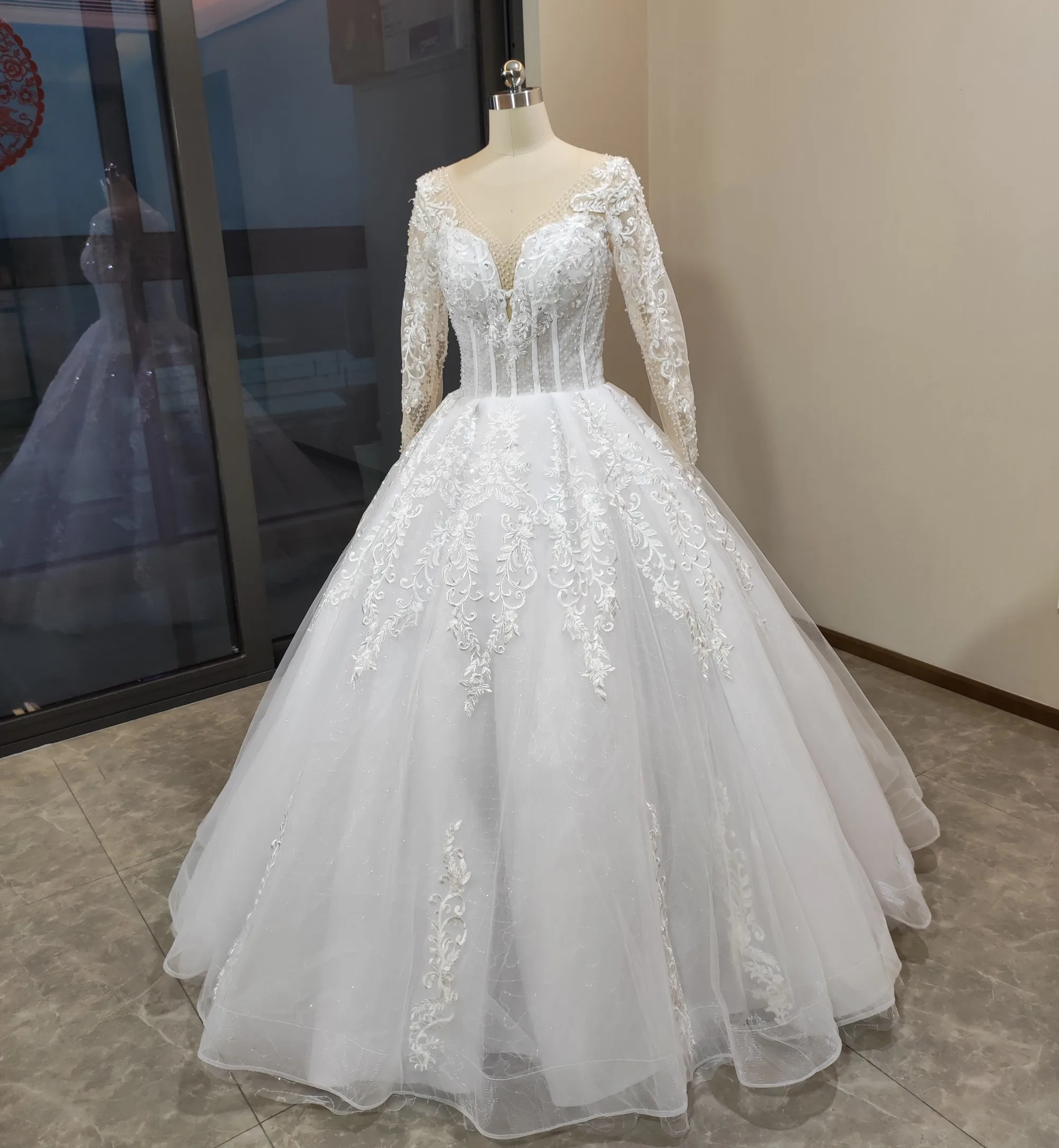 New Illusion Wedding Dress Luxury Beading Vestidos De Novia