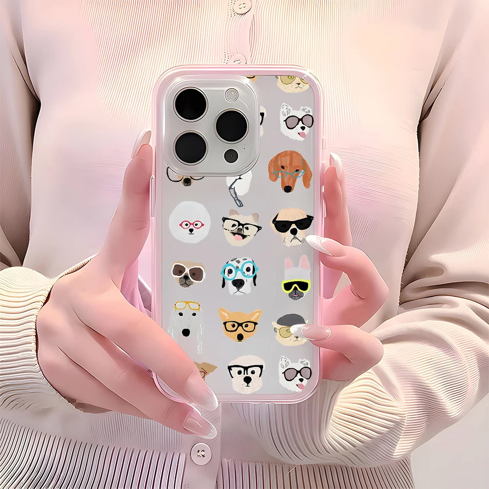 Cute Dogs Pattern Clear Phone Case - Candy Color Soft Cover
