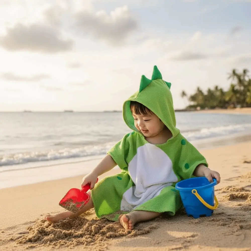 Single Layer Kids Bath Towel Soft Shower Cloak Girls Hooded Bathrobe Swim Towel Cartoon Children Dinosaur Bathrobe Sleepwear